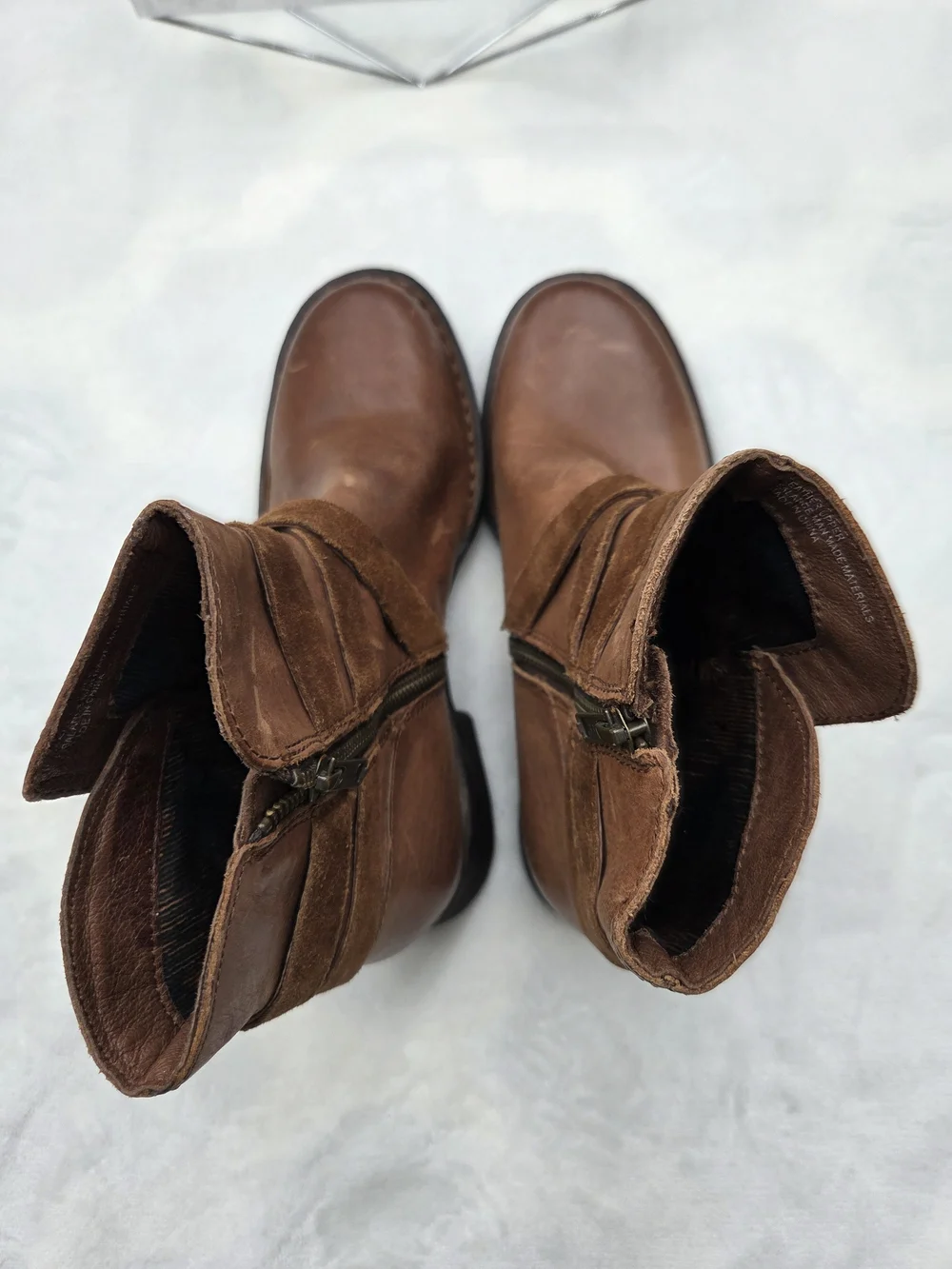 Born Leather Fringe Wrap Ankle Boots Brown‎ Side Zip Booties Women's Size 6.5M